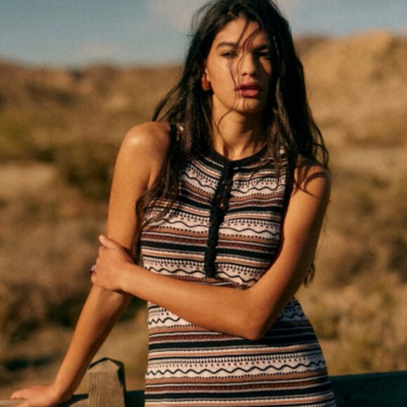 Sezane Leora Dress Black / Ecru / Havana Camel - Size S - Picture 2 of 6